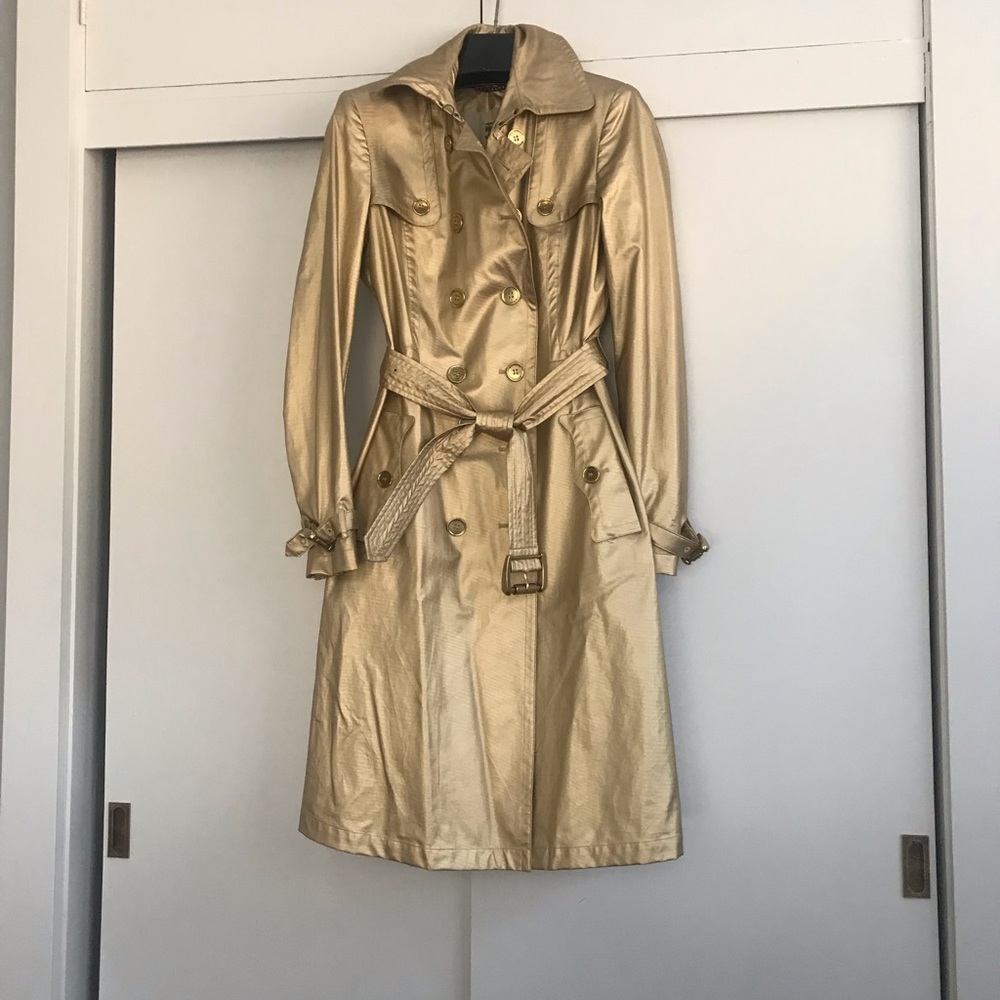 Burberry Gold Metallic fabric trench coat